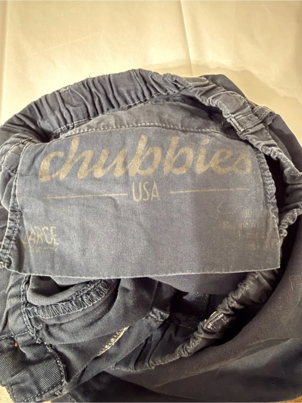 Chubbies Originals Mens Large Navy Stretch Shorts 4” Inseam Elastic Waist Preppy